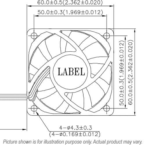 Delta 12v DC 0.36a 60x13mm 3-Wire Fan AFB0612VHC