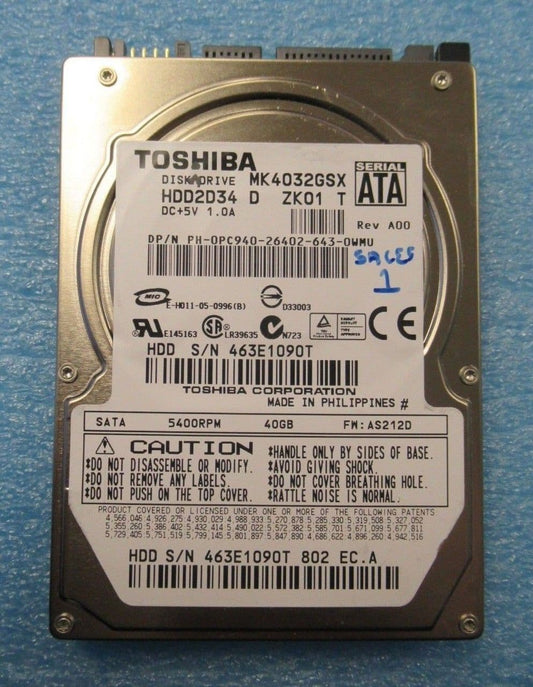 Toshiba 40GB 5400RPM 2.5" 8MB SATA 150 LAPTOP DRIVE