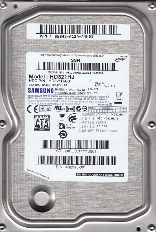 Samsung HD321HJ / HD321HJ/B 320GB 7200RPM 8MB SATA2 3.5" HARD DRIVE