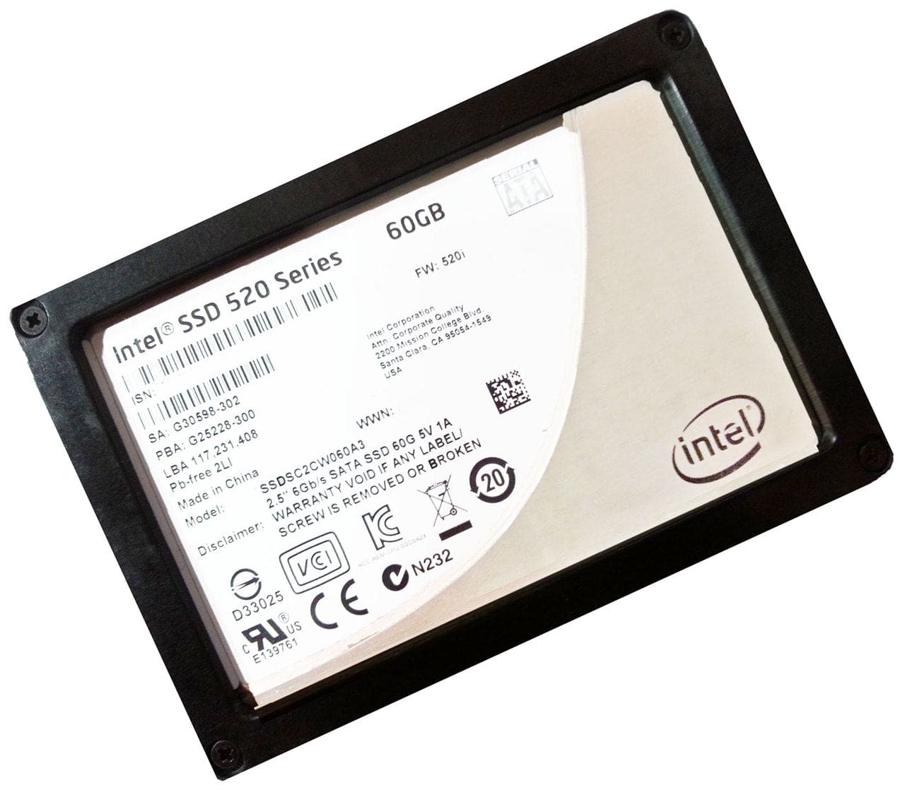 Intel 520 Series Cherryville SSDSC2CW060A3 2.5'' 60GB SATA III MLC Internal Solid State Drive