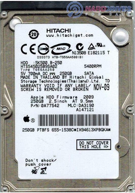 Hitachi - HTS545025B9SA02 - Internal - 250 GB - SATA - Hitachi - 5400 rpm