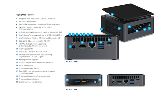 Intel BOXNUC8i3BEH NUC8 i3-8109U Dual-Core 3.00GHz DDR4 SDRAM NUC Kit