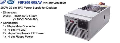 SPI FSP200-60SAV 200W P4 Power Supply for H340 series