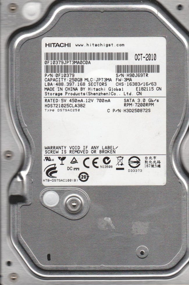 Desktop Drives SATA 12.7mm 250GB 3.5in 7200rpm HDS721025CLA382