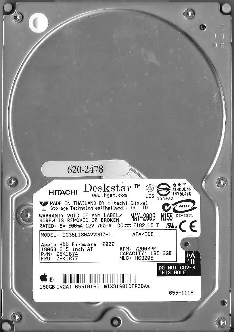 IBM DESKSTAR 180GXP IC35L180AVV207-1 180GB 7200RPM 8MB ATA-100 IDE 3.5" HARD DRIVE