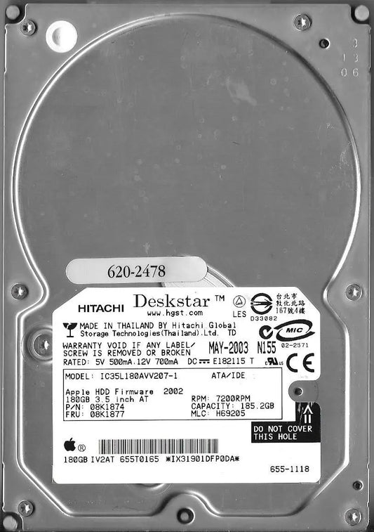 IBM DESKSTAR 180GXP IC35L180AVV207-1 180GB 7200RPM 8MB ATA-100 IDE 3.5" HARD DRIVE