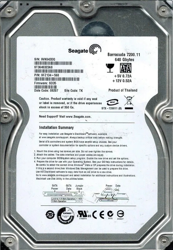 Seagate Barracuda 7200.11 - internal - 640 GB - 7200 rpm - 3.5" - Serial ATA-300 FACTORY RECERTIFIED