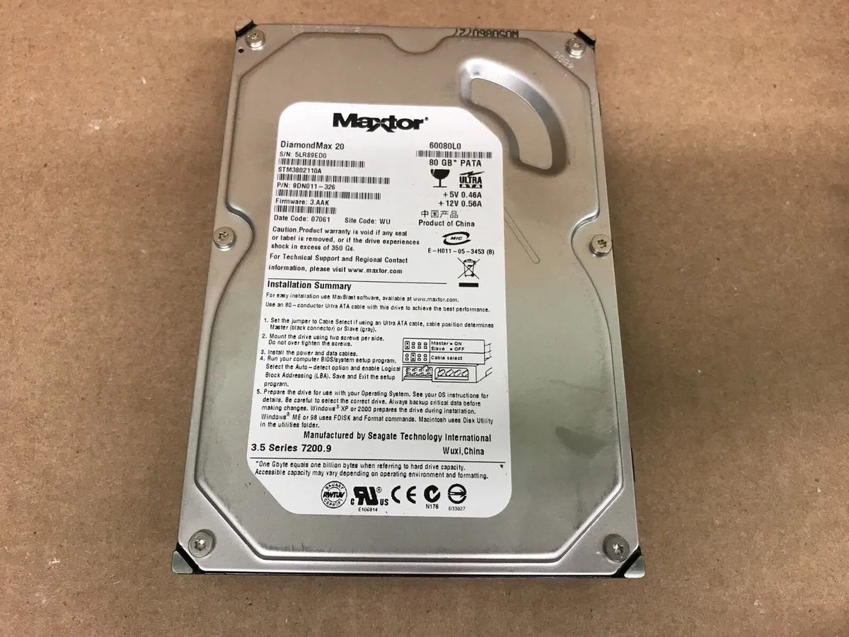 Maxtor DiamondMax 20 STM3802110A 80GB 7200 RPM 2MB Cache IDE Ultra ATA100 / ATA-6 3.5" Hard Drive