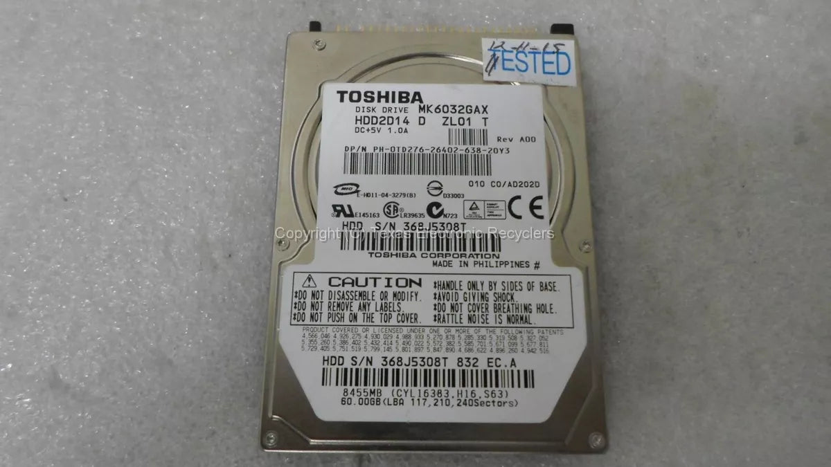 Toshiba MK6032GAX 60GB 5400RPM 8MB ATA-100 2.5" LAPTOP HARD DRIVE