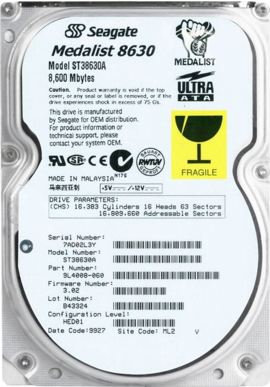 Seagate 8.60GB 1" ATA/33 9.5MS 256K 5400RPM