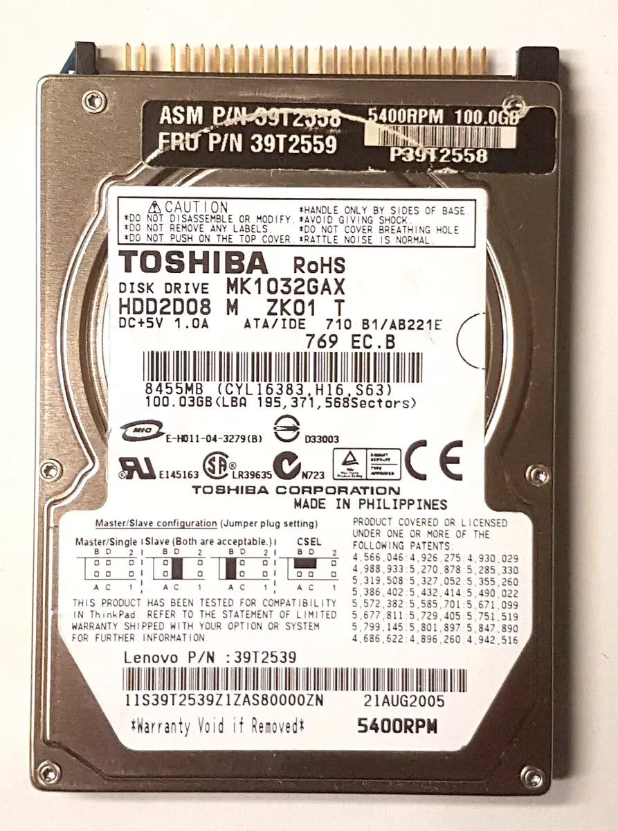 Toshiba 100GB 9.5mm 5400RPM ATA-6 16MB HDD