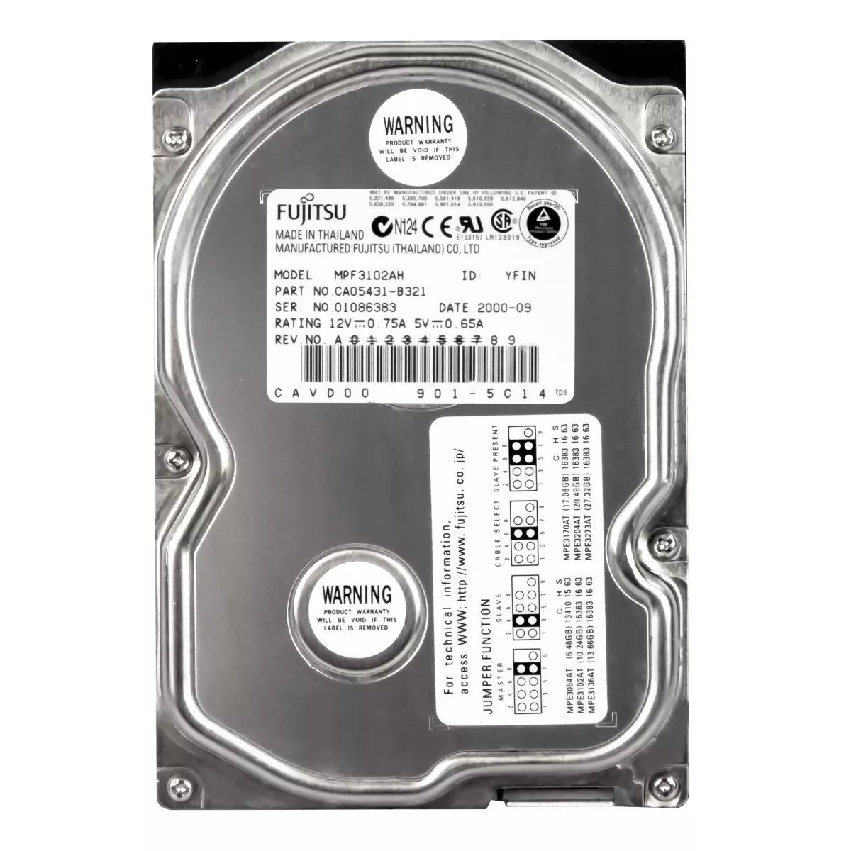 Fujitsu MPF3102AH 10.2GB 7200RPM UDMA-66 IDE 2MB Buffer 3.5-Inch Hard Drive