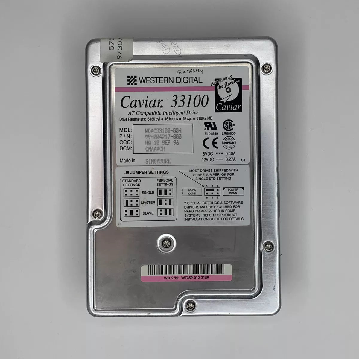 Western Digital Caviar 3.1GB 5200RPM ATA/IDE 128KB Cache 3.5-inch Internal Hard Drive WDAC33100