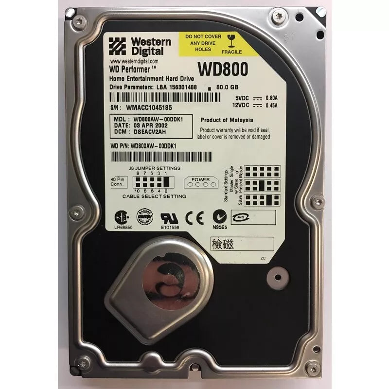 Western Digital WD800AW 80GB 5400RPM 2MB IDE 3.5" HARD DRIVE