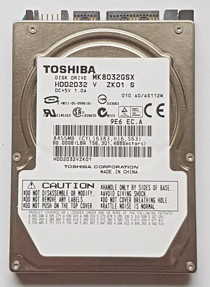 Toshiba MK8032GSX 80GB 5400RPM 2.5 Inch SATA 9.5MM Notebook Hard Drive