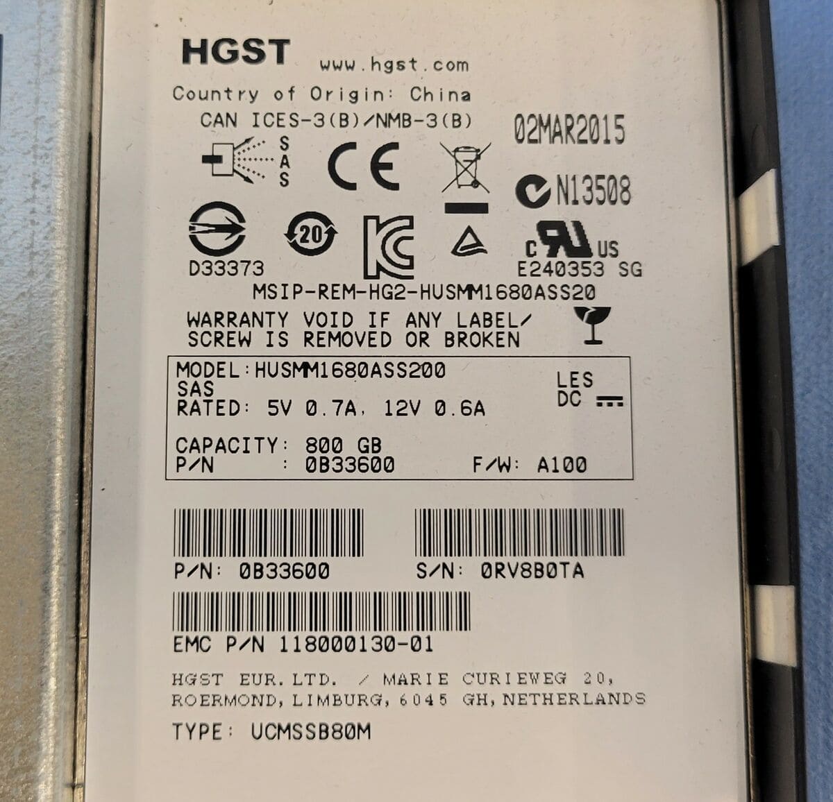 HGST 2.5IN 15.0MM 800GB SAS MLC ME 20NM CRYPTO-E,HGST