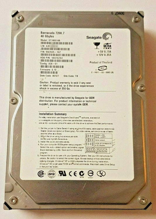 Seagate Barracuda 7200.7 ST340014A 40GB 7200RPM 2MB BUFFER 300 3.5" HARD DRIVE