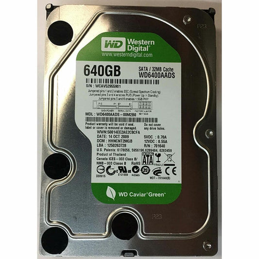 Western Digital WD Green WD6400AADS 640GB 32MB Cache SATA 3.0Gb/s 3.5" Internal Hard Drive Bare Drive