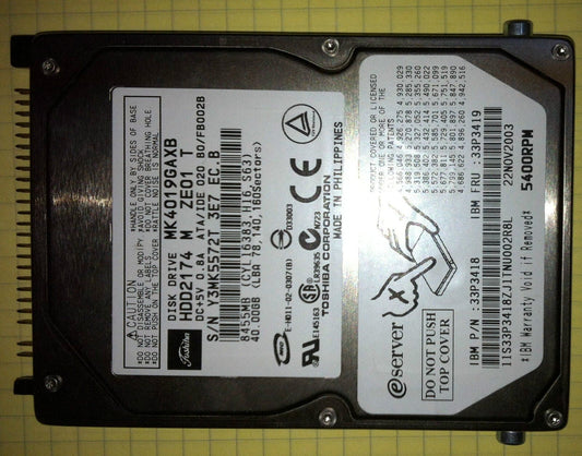 Toshiba 40.0GB 5400RPM 9.5MM ATA/100 12MS 8MB HDD