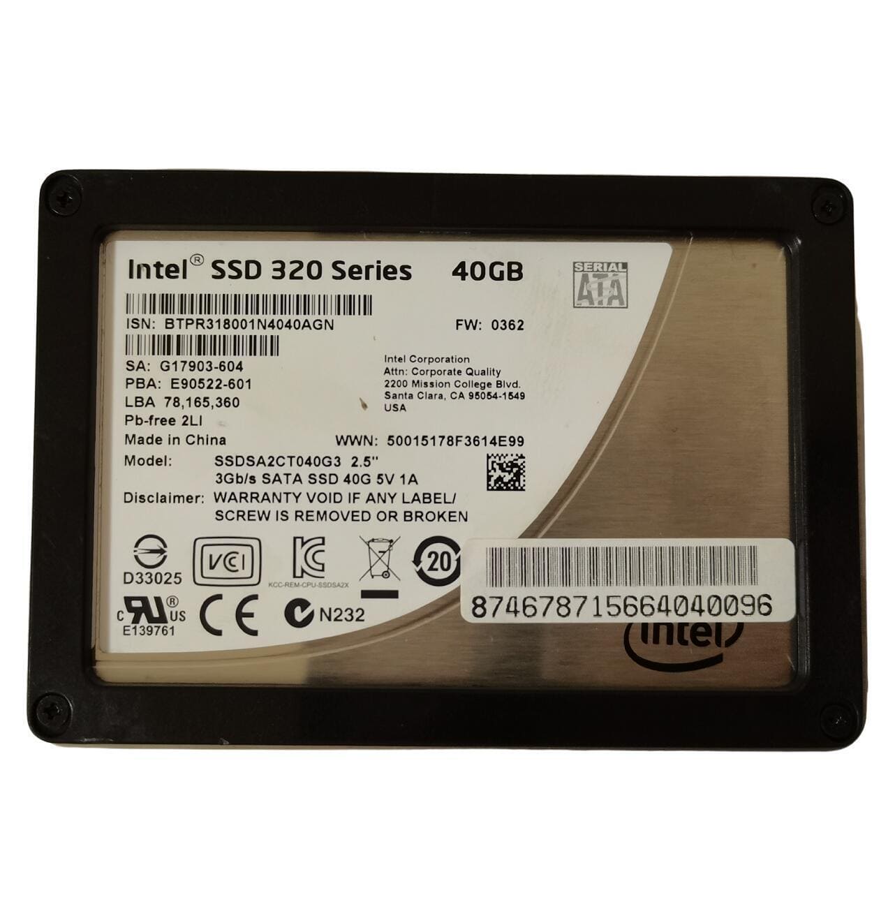 Intel 320 Series SSDSA2CT040G310 2.5'' 40GB SATA II MLC Internal Solid State Drive