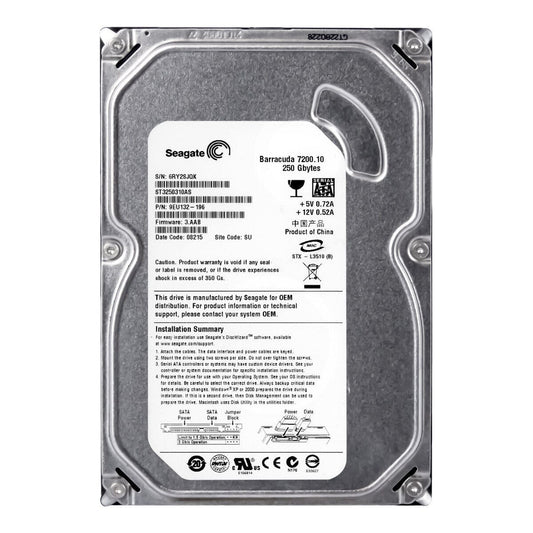 Seagate Barracuda 250 GB Internal hard drive - 300 MBps - 7200 rpm - Factory Recertified