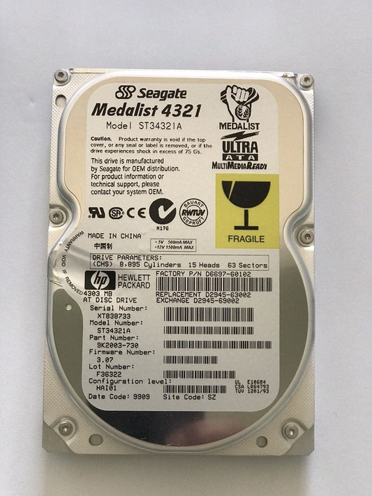 Seagate MEDALIST 4.3GB 5400 EIDE Ultra- ATA-3 3.5-inch Low Profile (1.0 inch) Hard Drive ST34321A