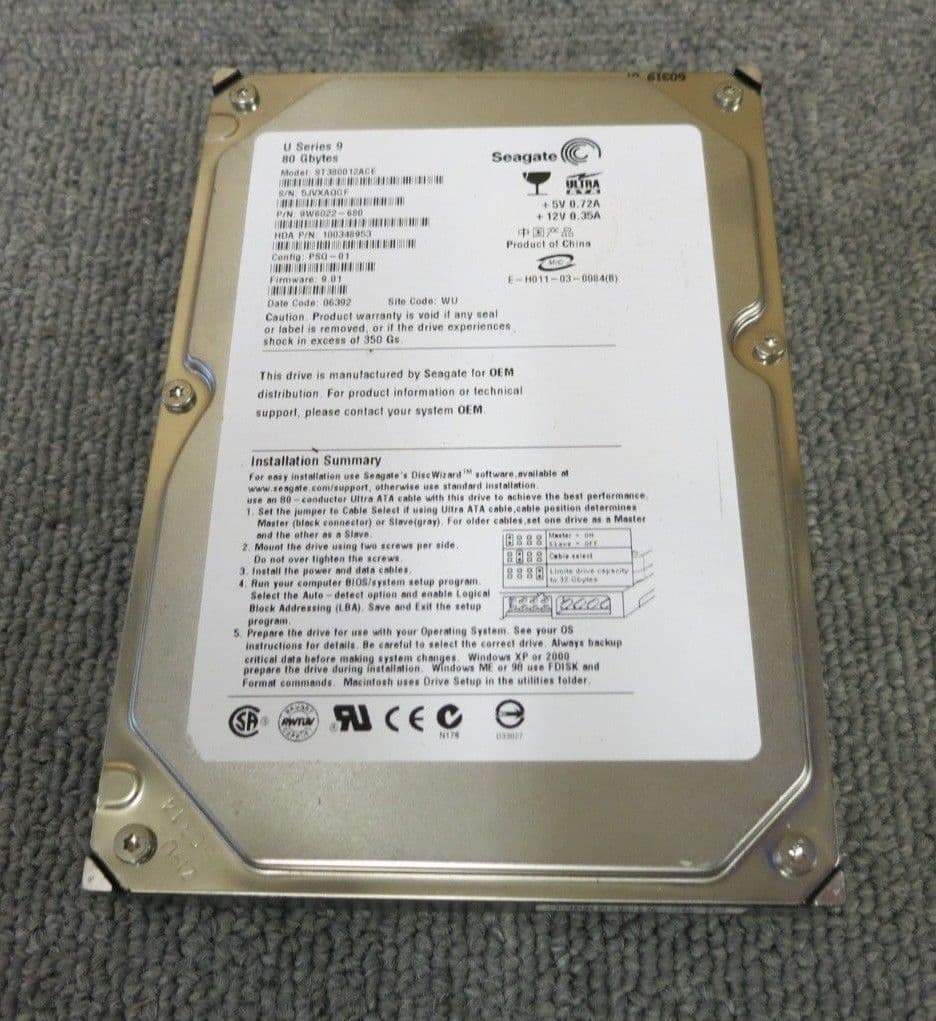 Seagate U Series 9 ST380012ACE 80GB 1MB Cache IDE Ultra ATA100 / ATA-6 3.5" Internal Hard Drive