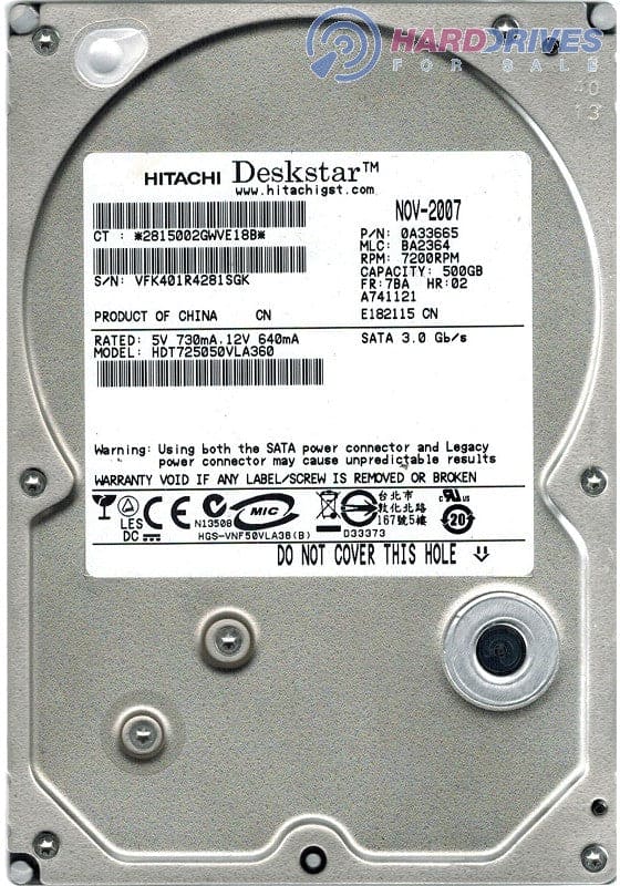 Hitachi Deskstar T7K500 500GB/ SATA2/7200RPM/16M