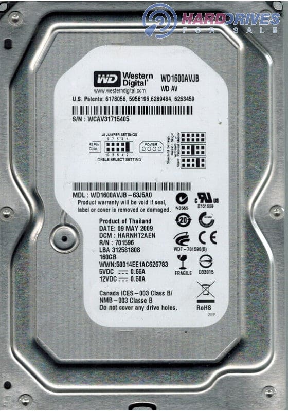 Western Digital AV WD1600AVJB 160GB 7200 RPM 8MB Cache IDE Ultra ATA100 / ATA-6 3.5" Internal AV Hard Drive